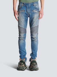Jean biker slim en denim blue wash - Bleu Jean