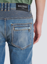 Jean biker slim en denim blue wash - Bleu Jean