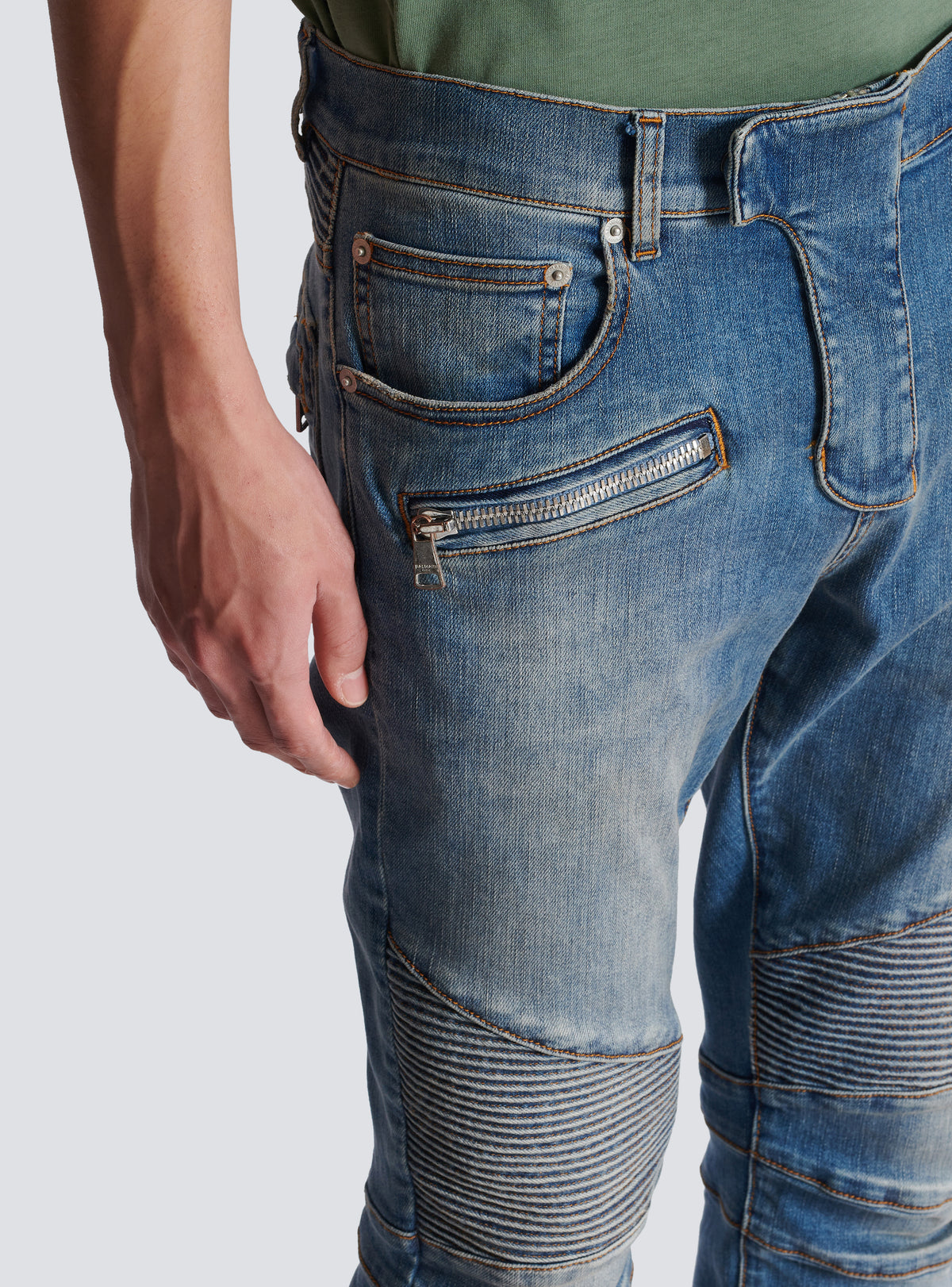 Jean biker slim en denim blue wash - Bleu Jean