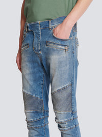 Jean biker slim en denim blue wash - Bleu Jean