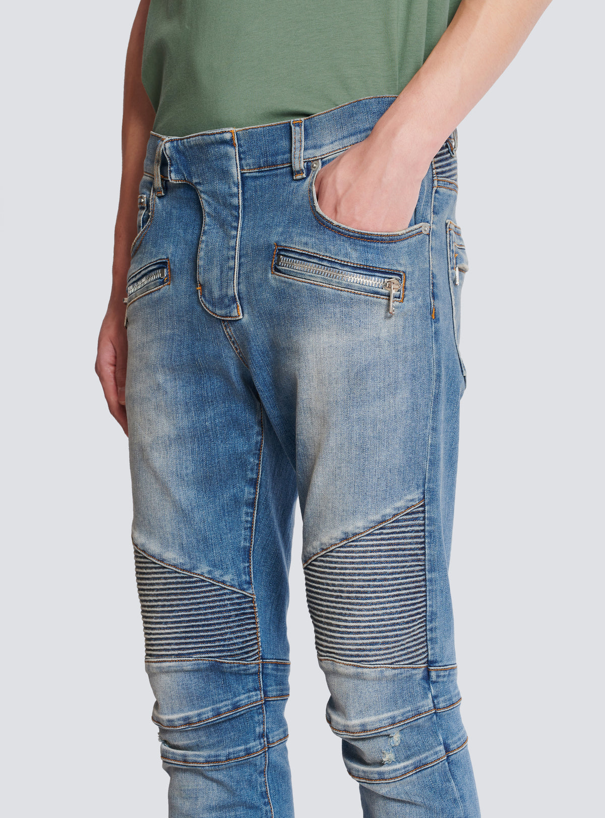 Jean biker slim en denim blue wash - Bleu Jean