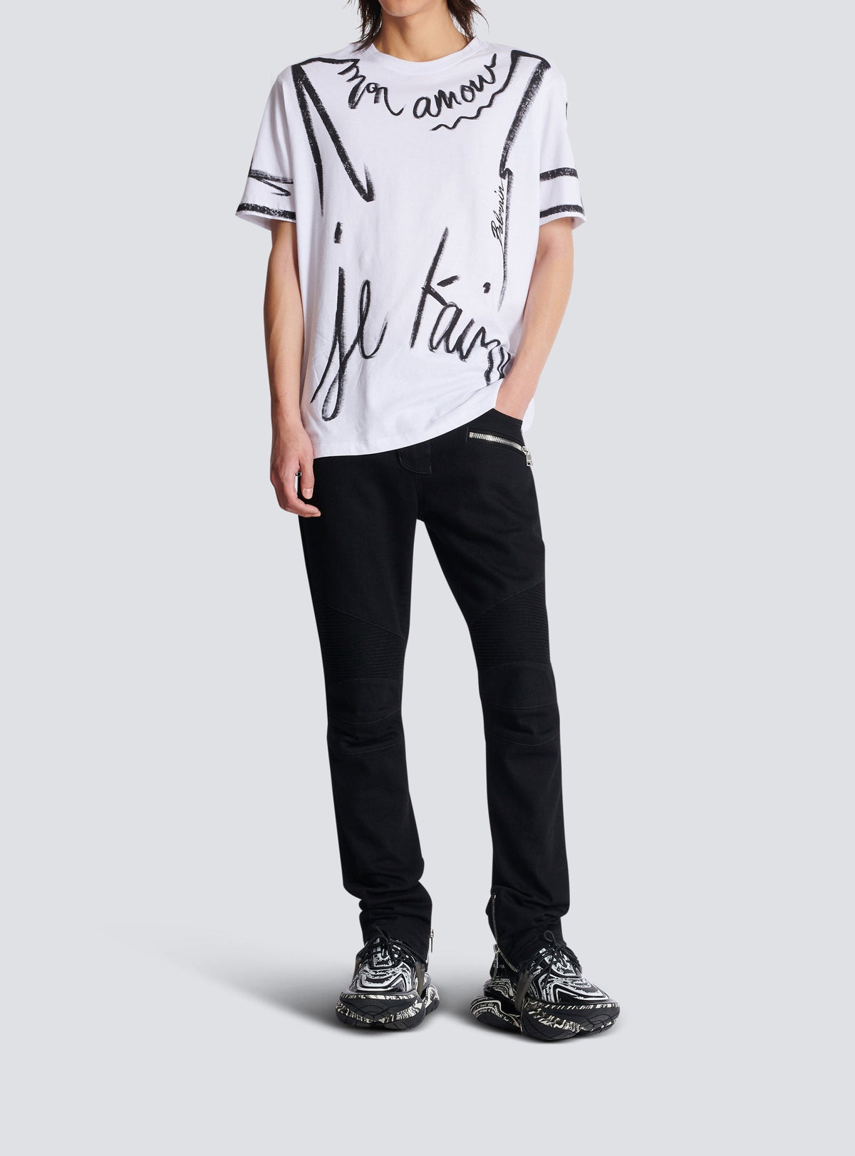 Pantalon biker slim en denim - Noir