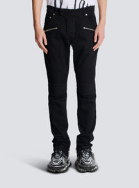 Jean biker slim en denim uni - Noir