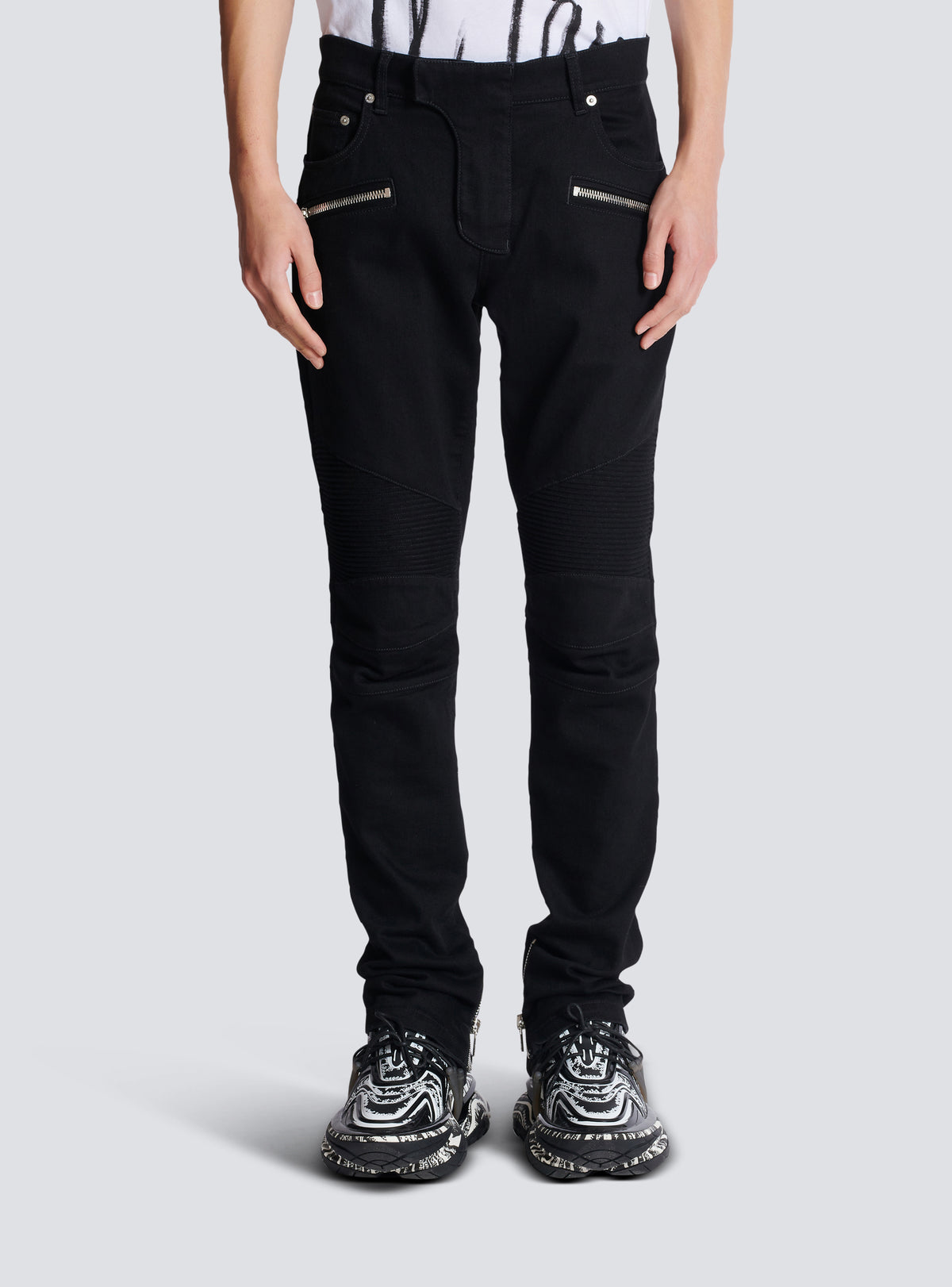 Jean biker slim en denim uni - Noir