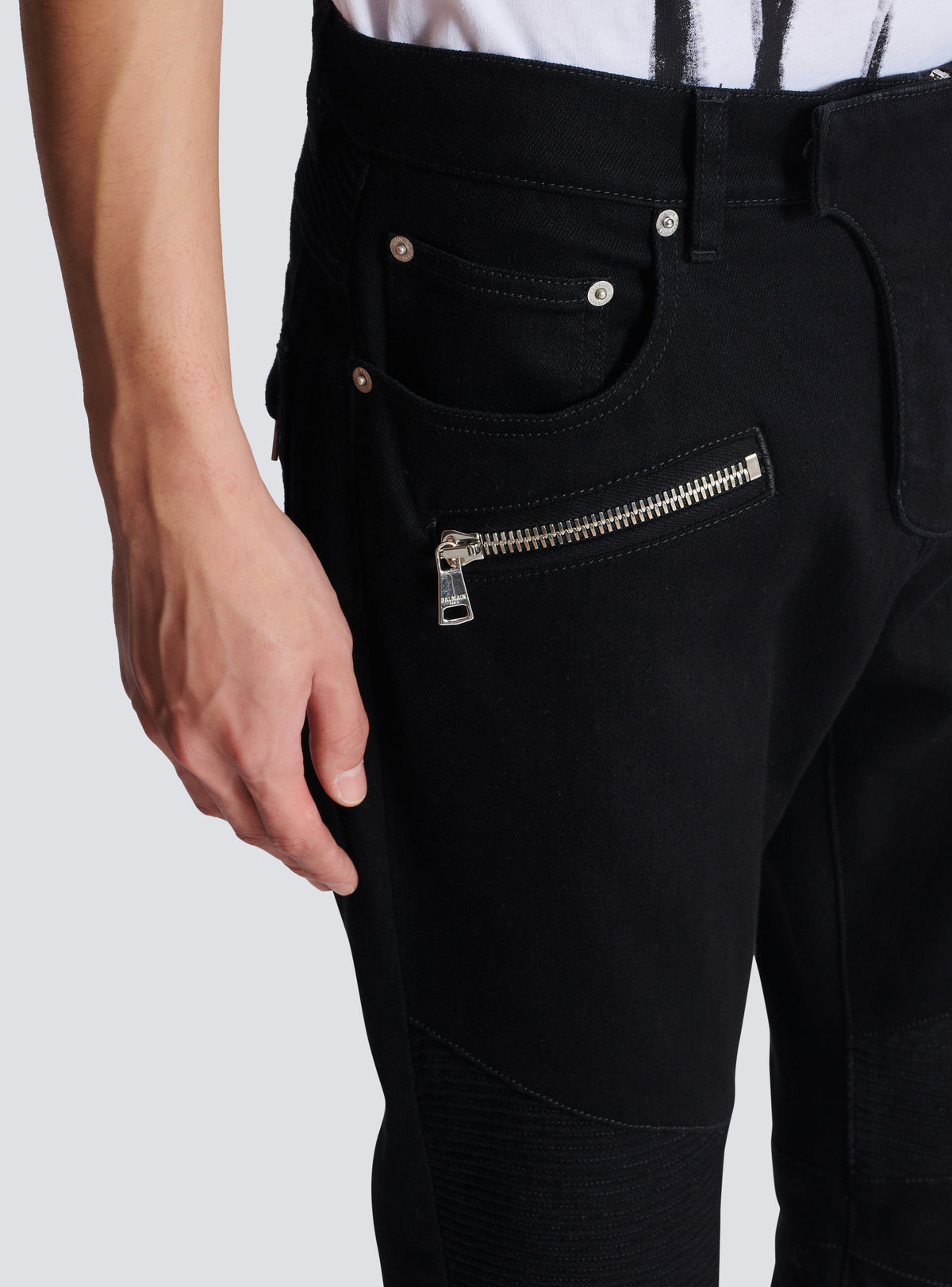 Jean biker slim en denim uni - Noir