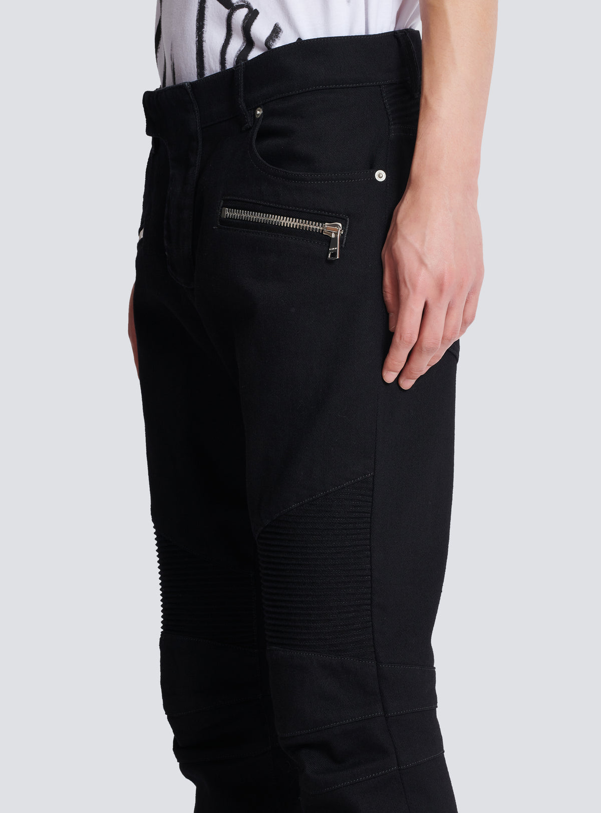 Jean biker slim en denim uni - Noir
