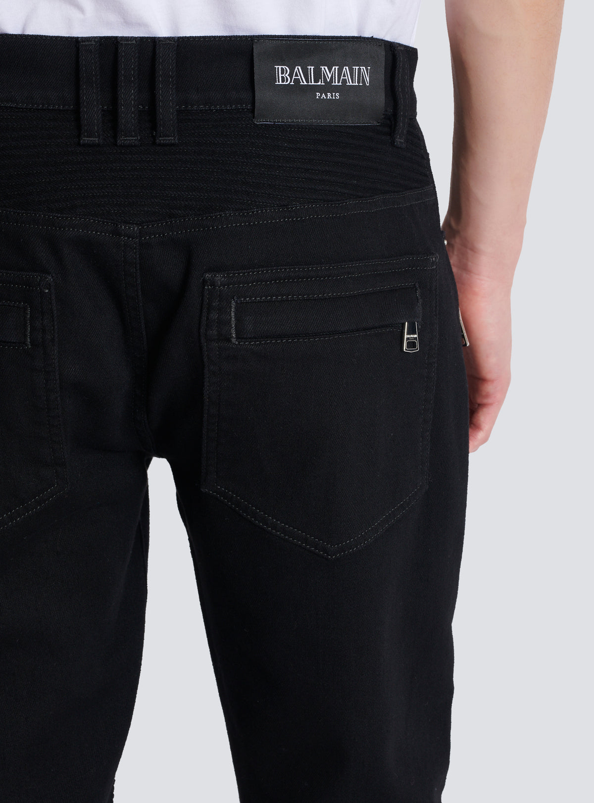 Jean biker slim en denim uni - Noir