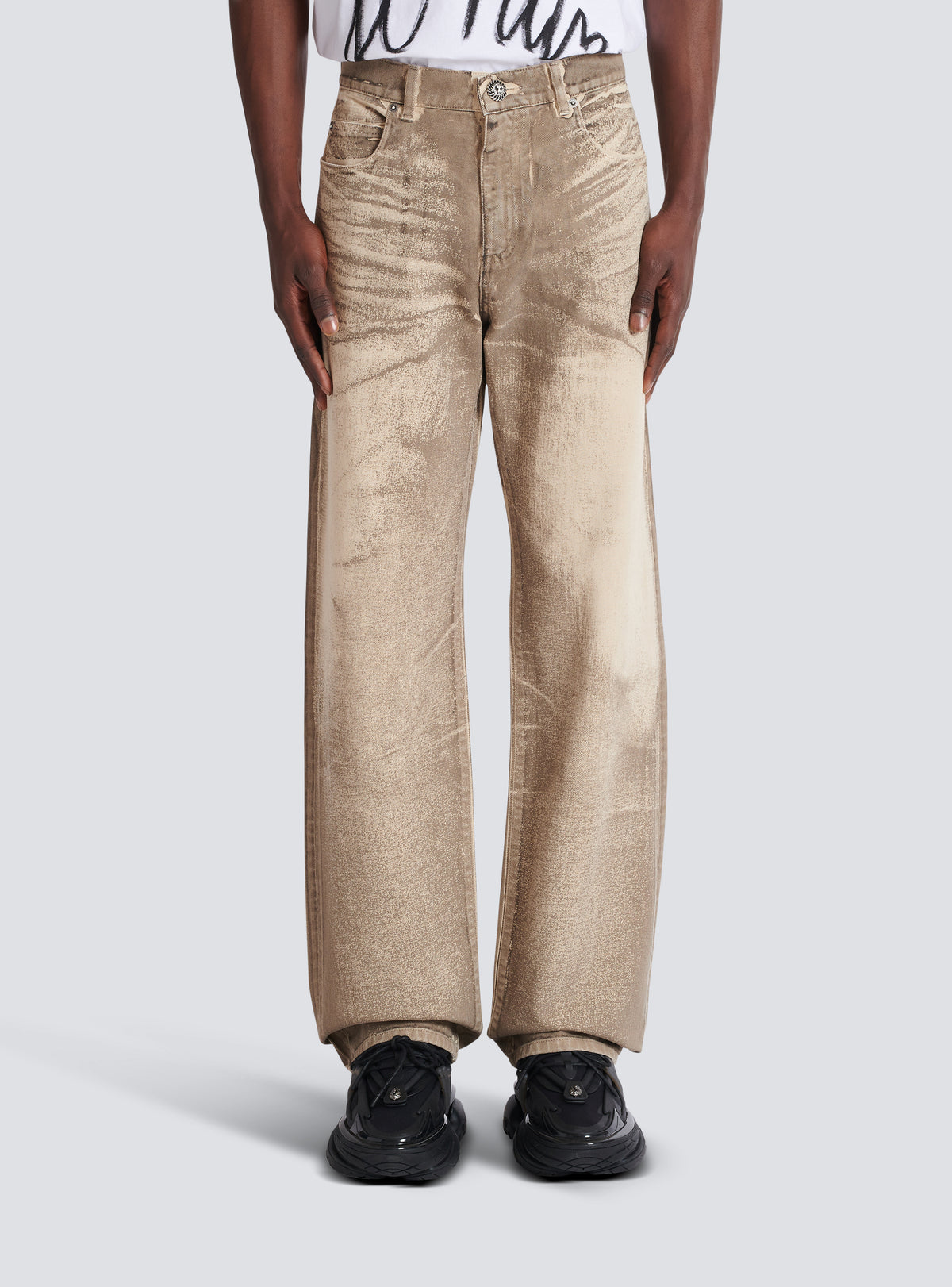 Jean loose en denim beige wash - Beige