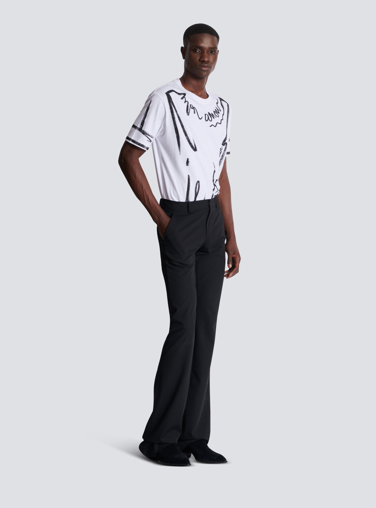 Pantalon de tailleur bootleg en grain de poudre - Noir