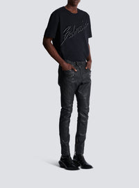 Pantalon biker en cuir matelassé - Noir