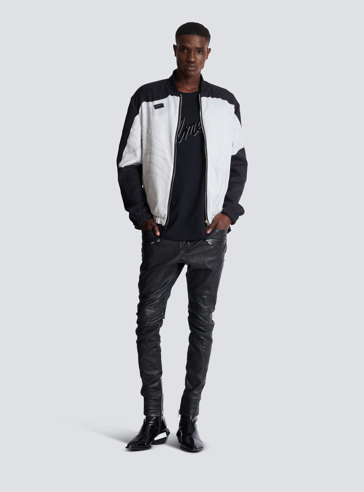 Pantalon biker en cuir matelassé - Noir