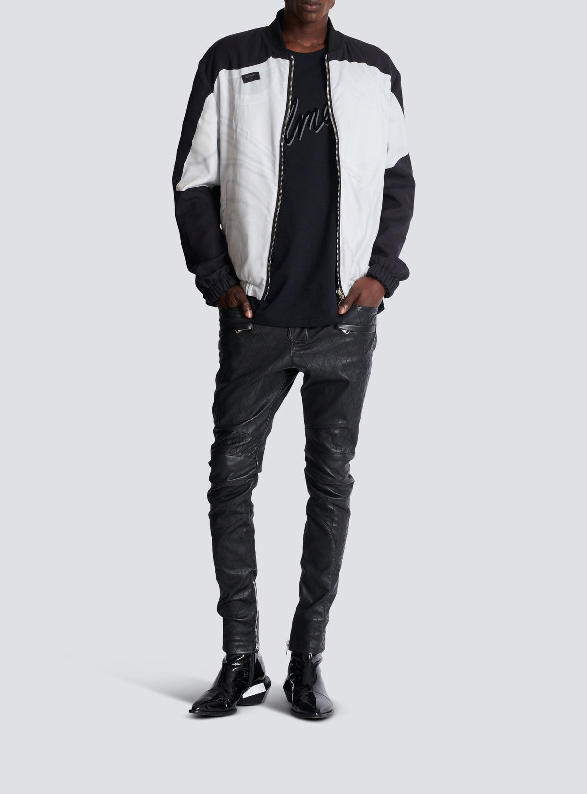 Pantalon biker en cuir matelassé - Noir