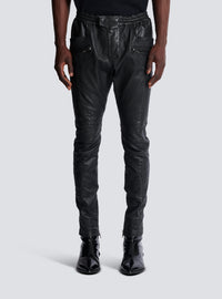Pantalon biker en cuir matelassé - Noir