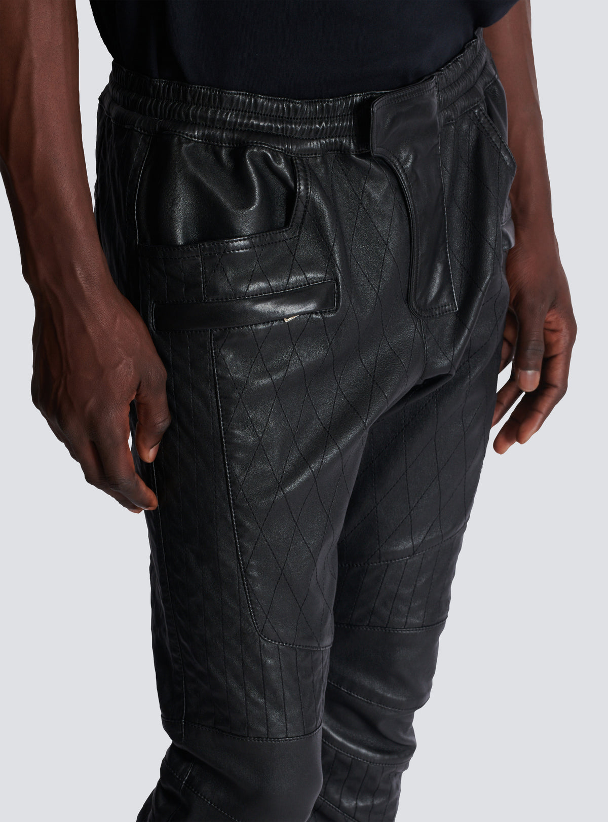 Pantalon biker en cuir matelassé - Noir