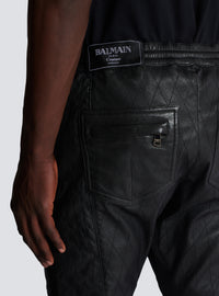 Pantalon biker en cuir matelassé - Noir