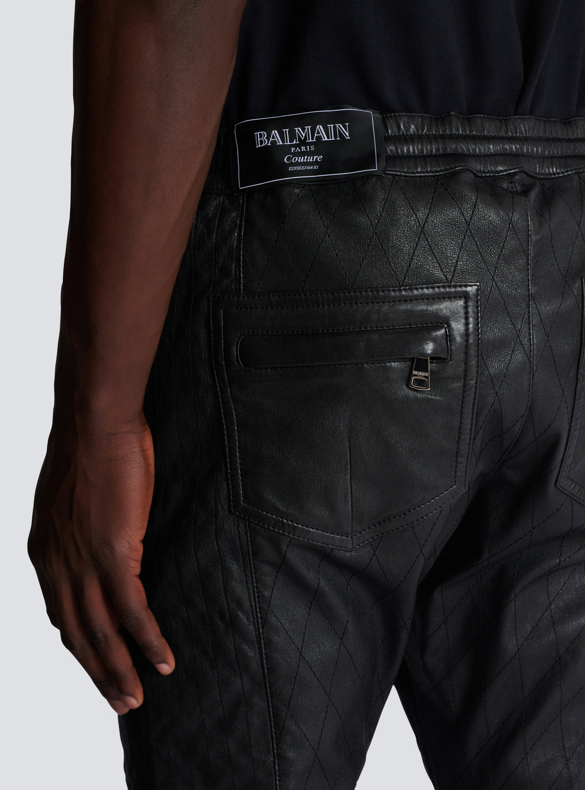 Pantalon biker en cuir matelassé - Noir