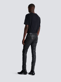 Pantalon biker en cuir matelassé - Noir