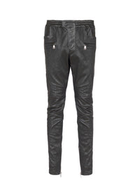 Pantalon biker en cuir matelassé - Noir