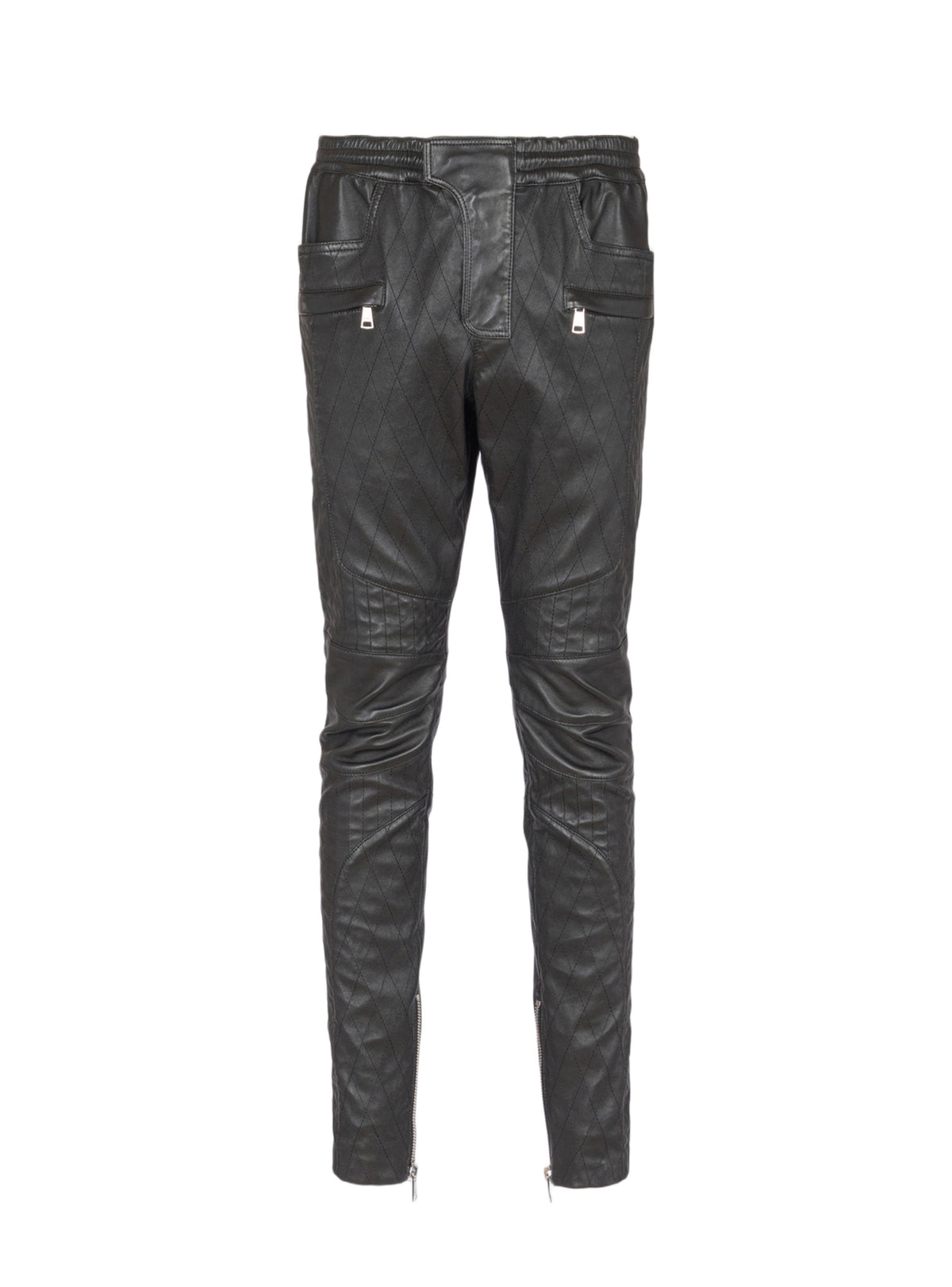 Pantalon biker en cuir matelassé - Noir