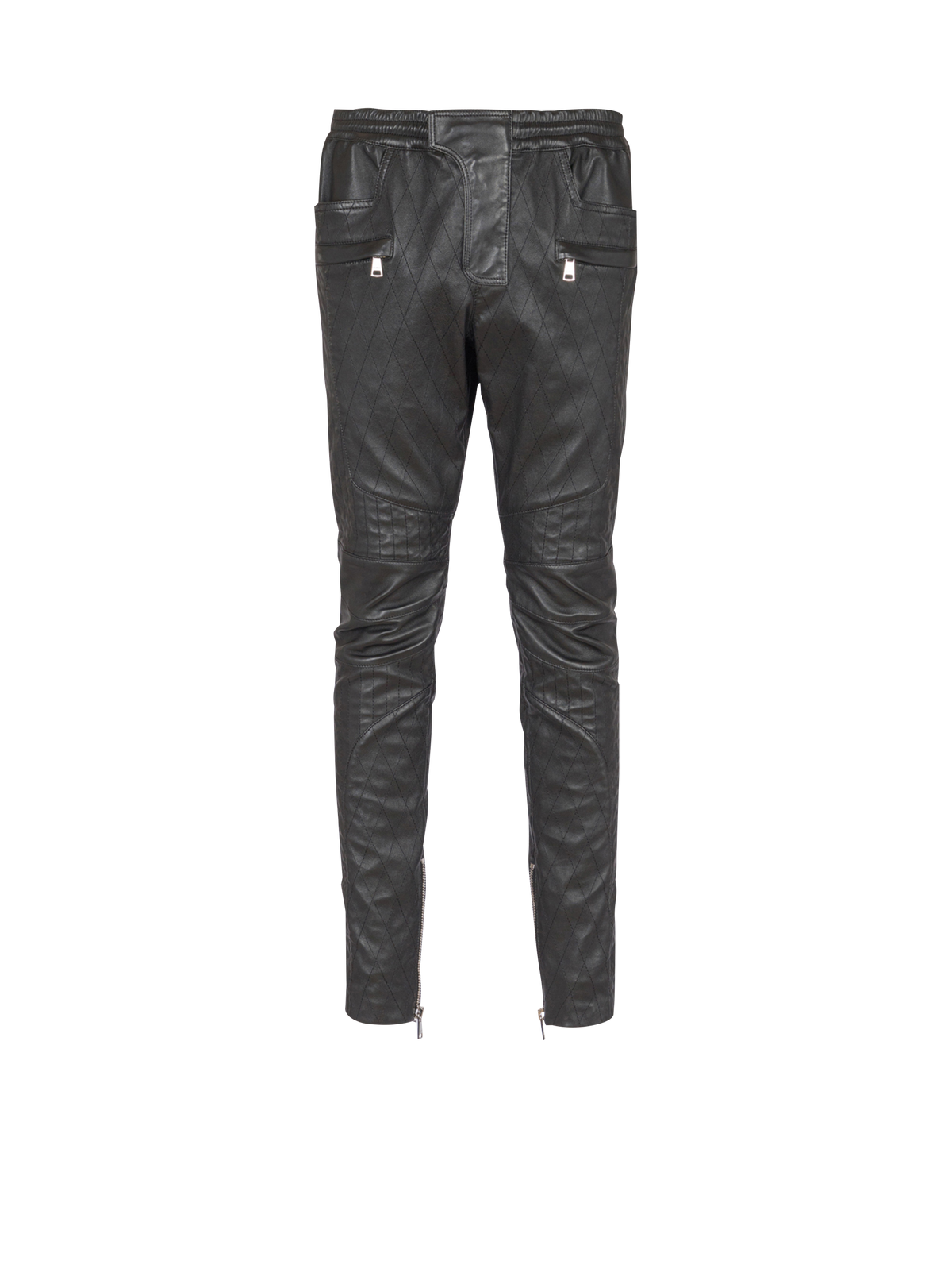 Pantalon biker en cuir matelassé - Noir