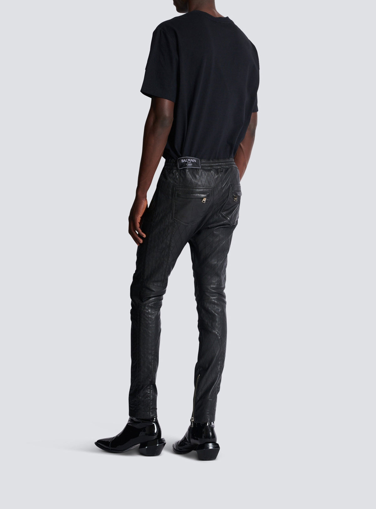 Pantalon biker en cuir matelassé - Noir