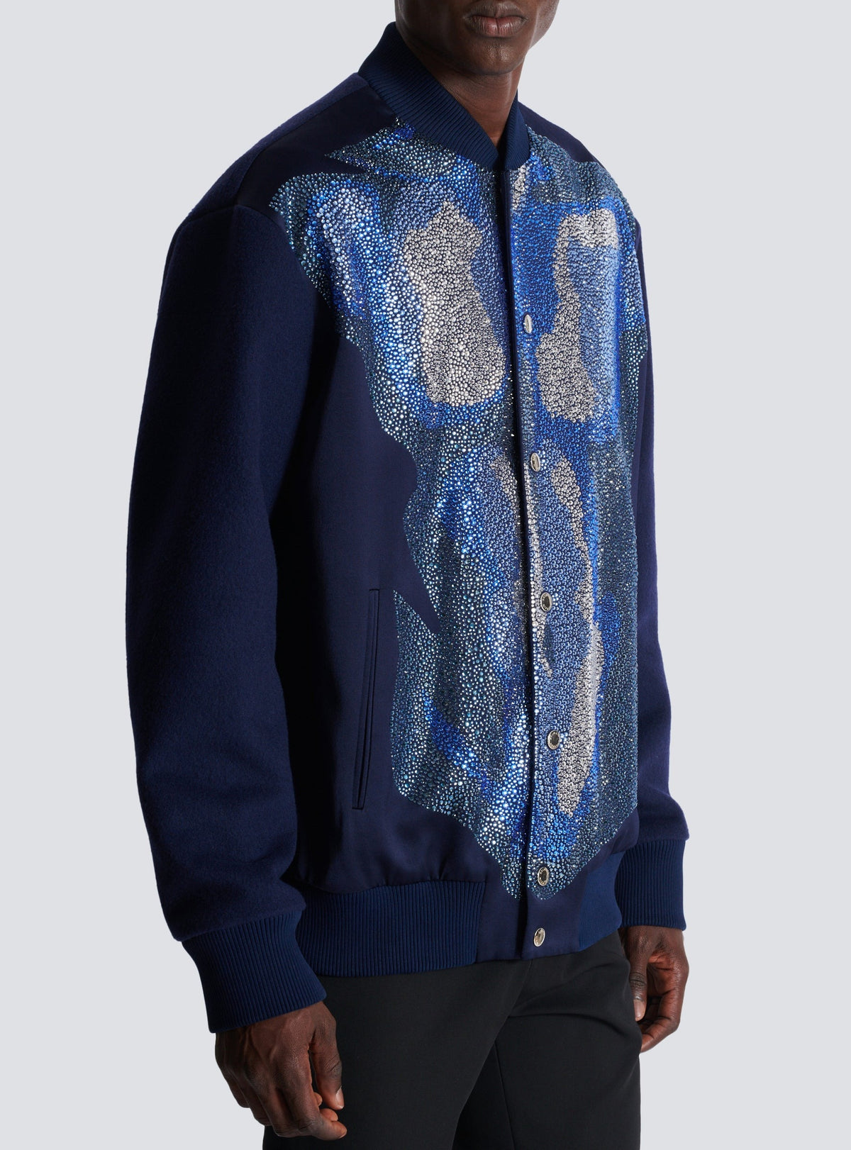 Wool trompe-l'œil bomber jacket - Denim