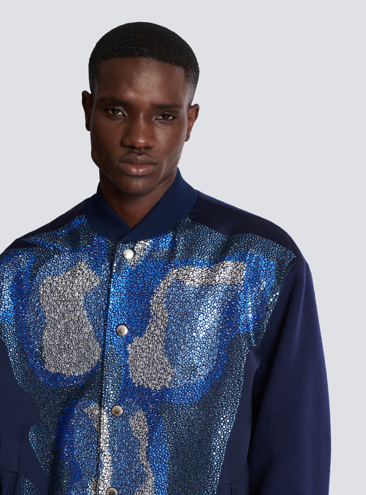 Bomber avec trompe-l'œil corps en strass - Multi-Denim
