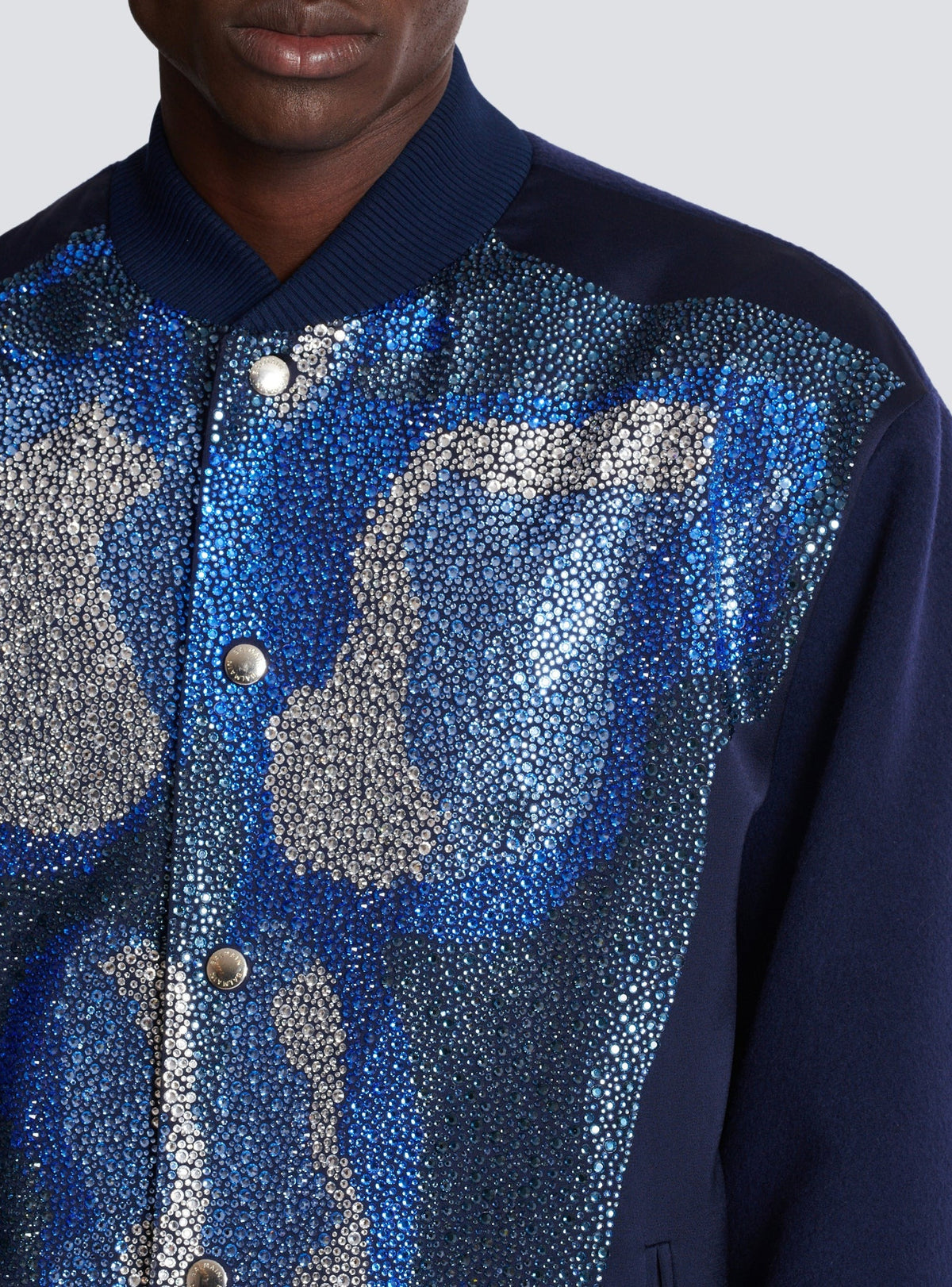 Wool trompe-l'œil bomber jacket - Denim