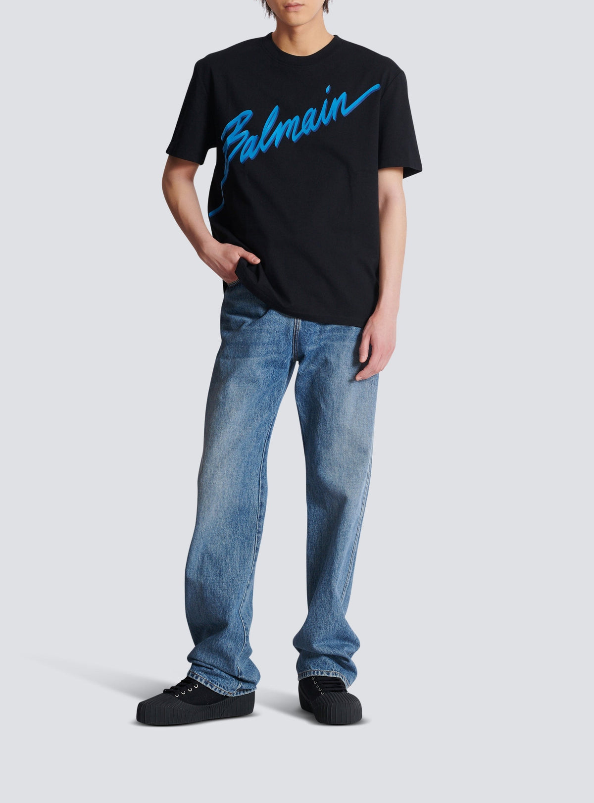 Letter flocked T-shirt - Black & Blue