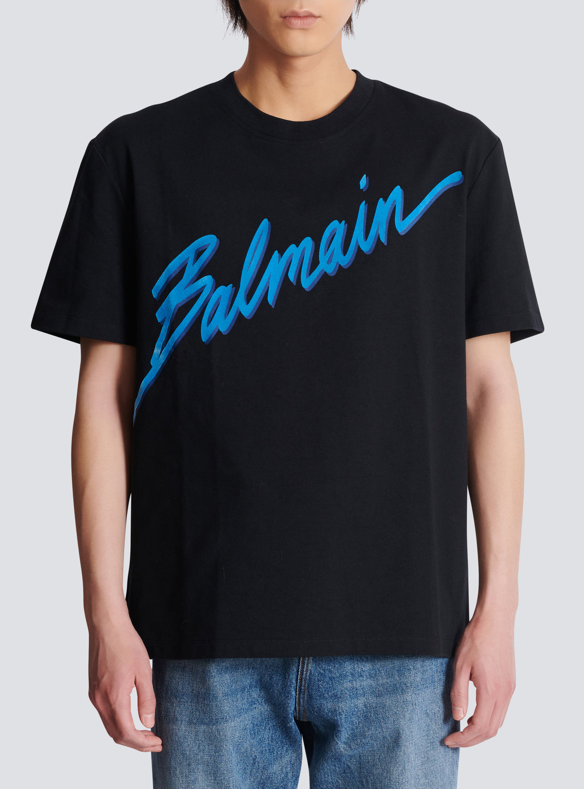 T-shirt floqué balmain lettre - Noir & Bleu