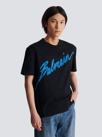 T-shirt floqué balmain lettre - Noir & Bleu