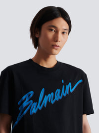 T-shirt floqué balmain lettre - Noir & Bleu