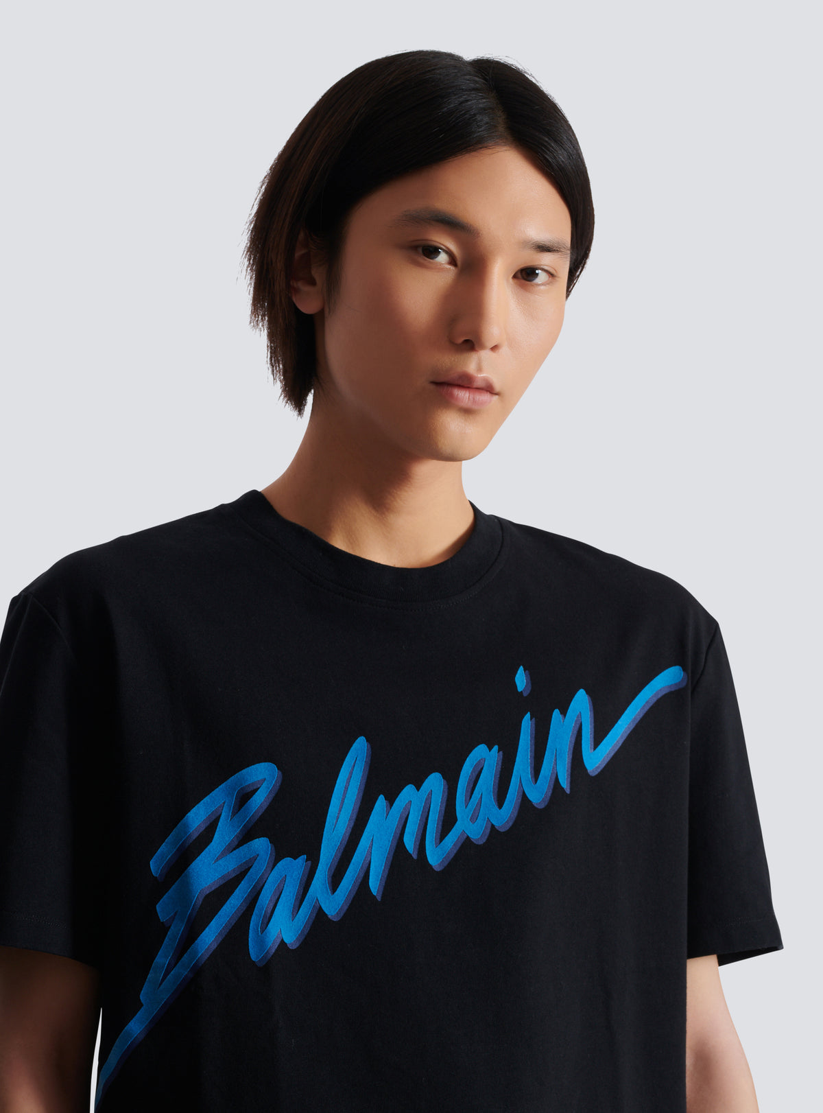 T-shirt floqué balmain lettre - Noir & Bleu