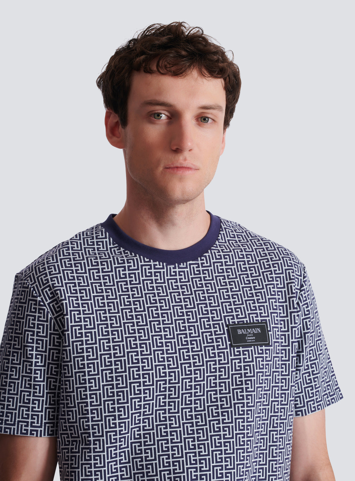 T-shirt monogrammé à étiquette balmain couture - Bleu Pâle & Bleu Marine