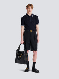 Polo en laine mérinos monogrammée - Noir & Marine