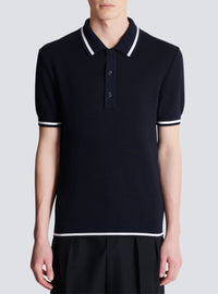 Polo en laine mérinos monogrammée - Noir & Marine