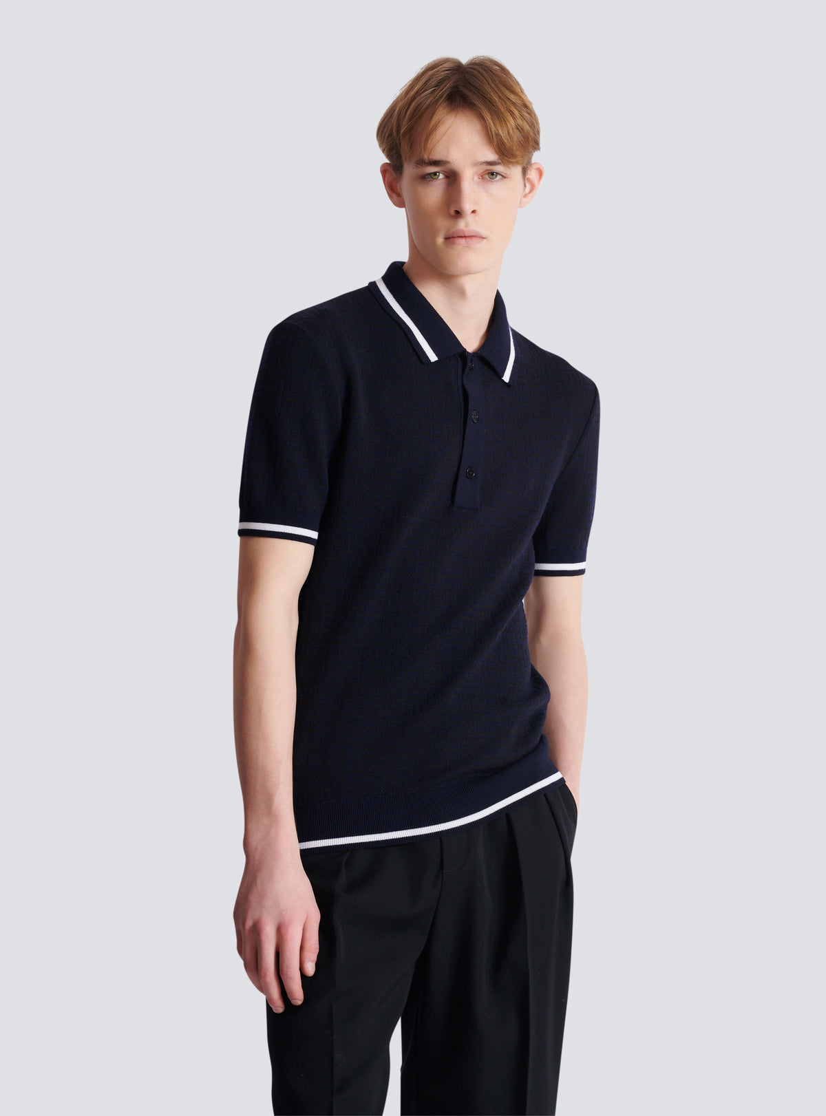 Polo en laine mérinos monogrammée - Noir & Marine