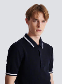 Polo en laine mérinos monogrammée - Noir & Marine