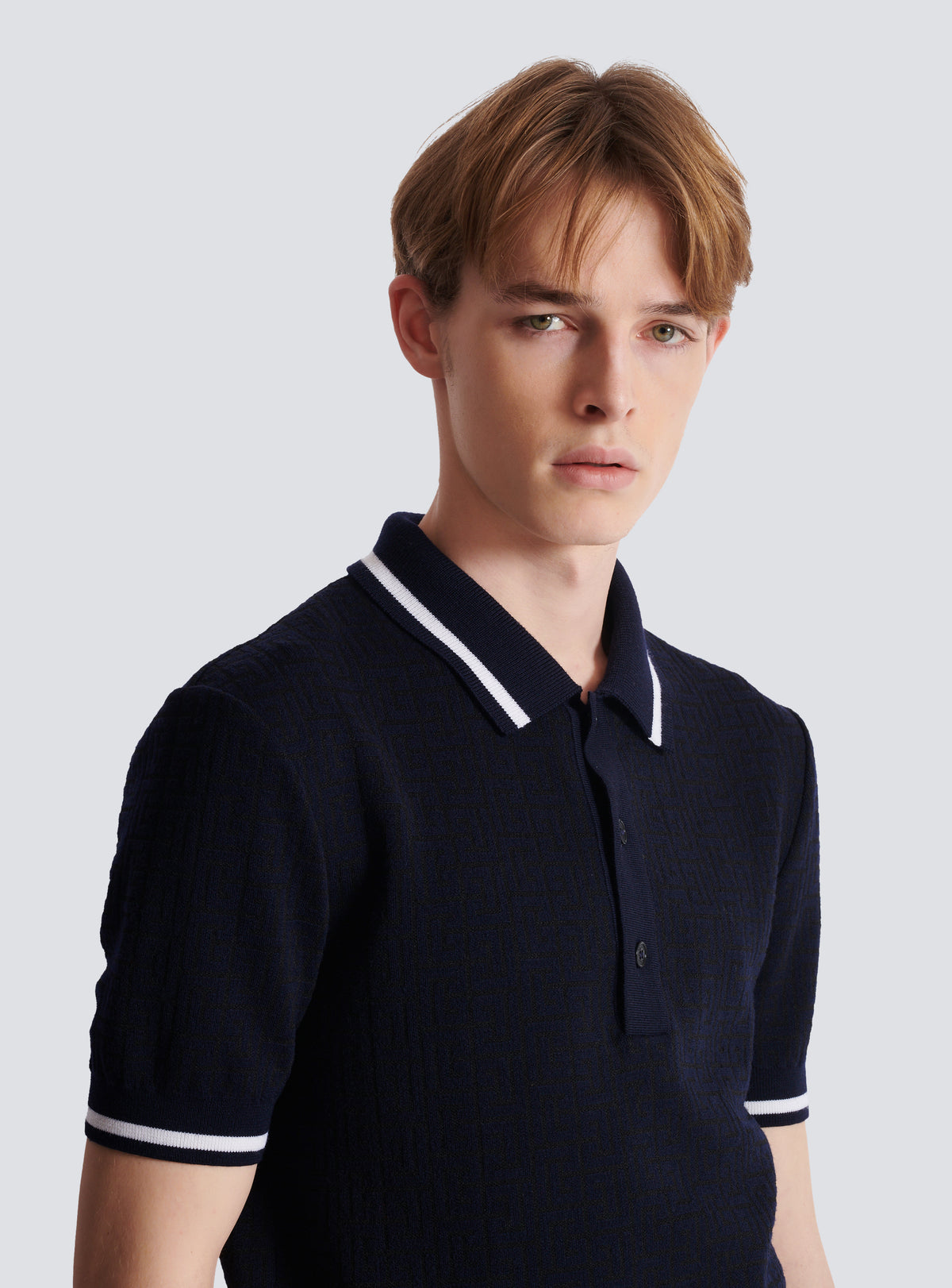 Polo en laine mérinos monogrammée - Noir & Marine