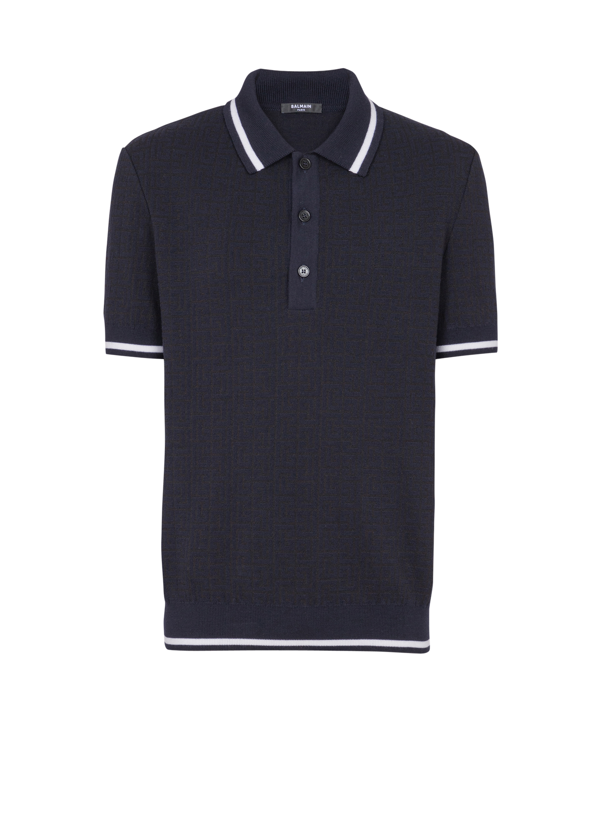 Polo en laine mérinos monogrammée - Noir & Marine
