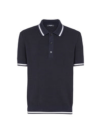 Polo à manches courtes en laine - Noir & Marine