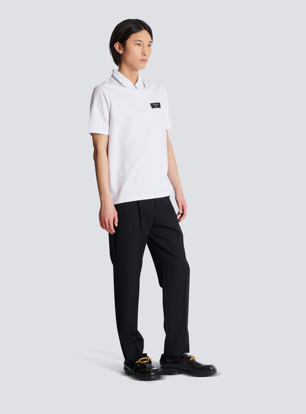 Polo monogrammé à étiquette balmain couture - Blanc