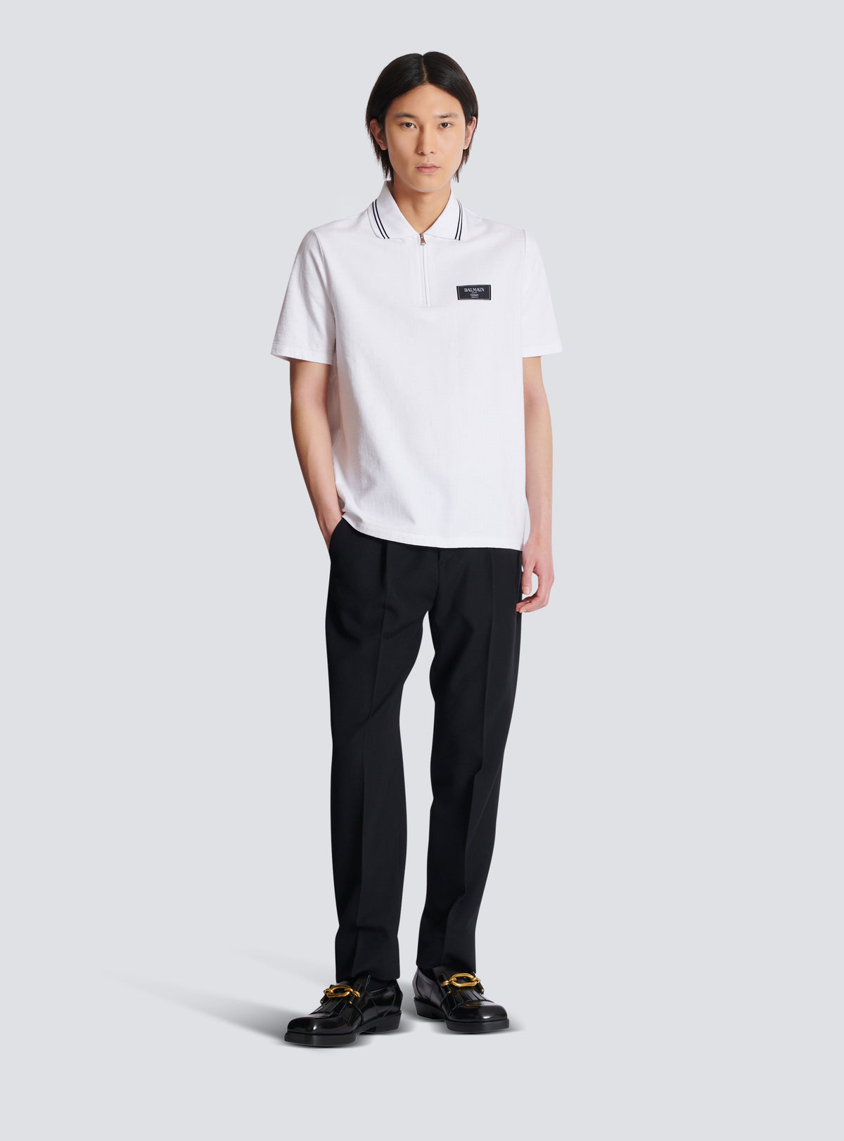 Polo monogrammé à étiquette balmain couture - Blanc