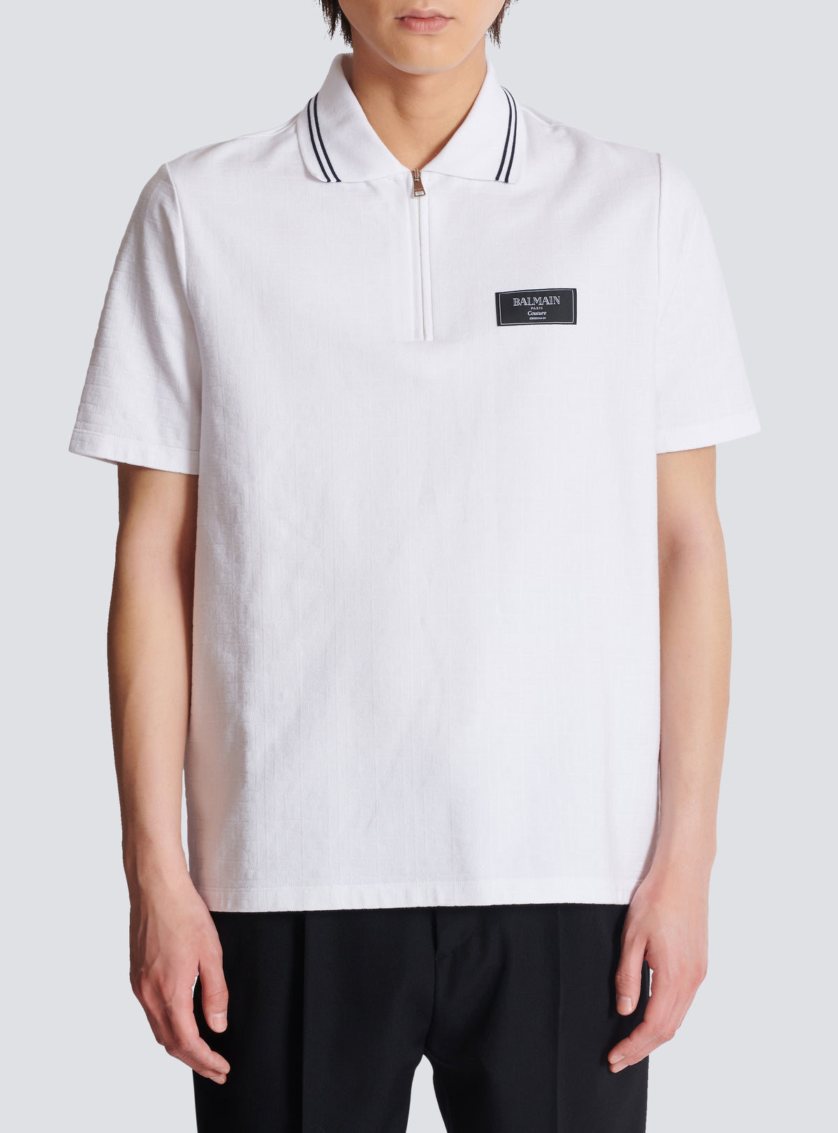 Polo monogrammé à étiquette balmain couture - Blanc