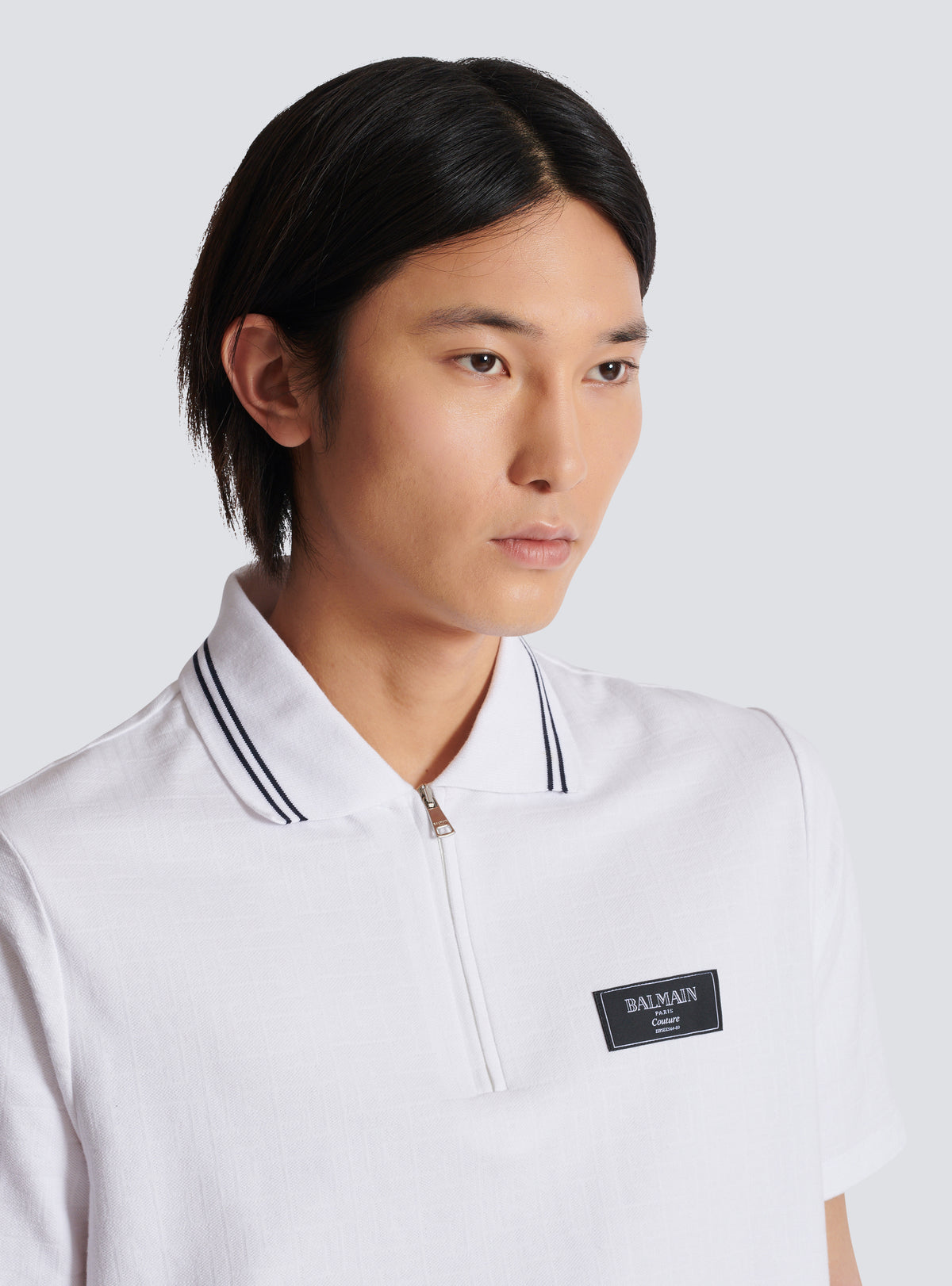 Polo monogrammé à étiquette balmain couture - Blanc