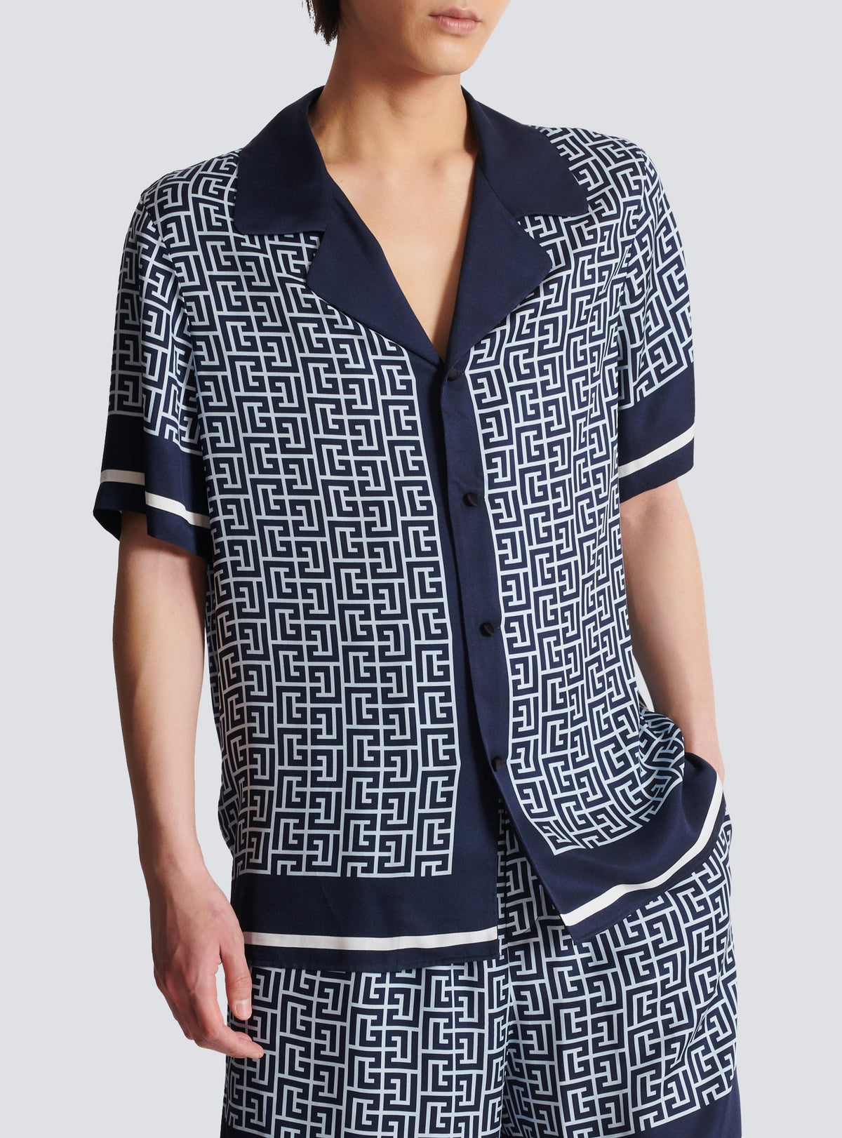 Monogrammed pyjama shirt - Pale Blue & Navy Blue