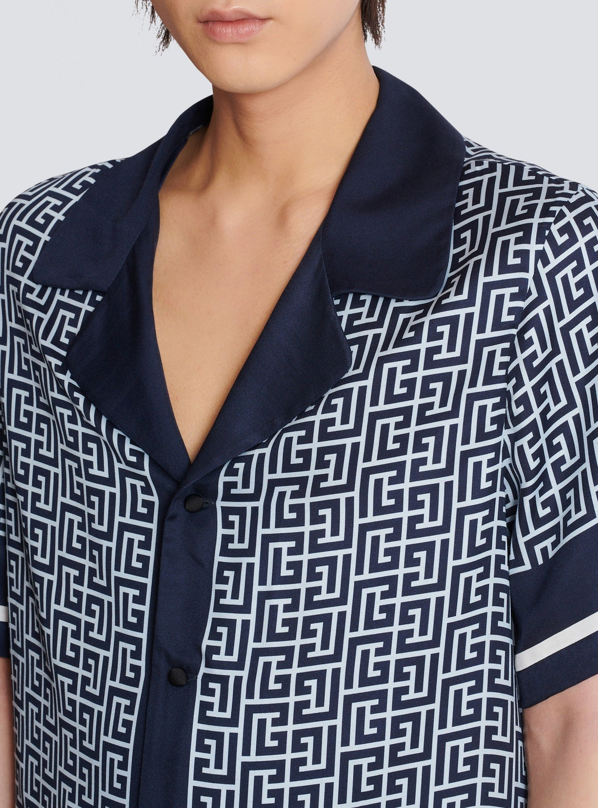 Monogrammed pyjama shirt - Pale Blue & Navy Blue