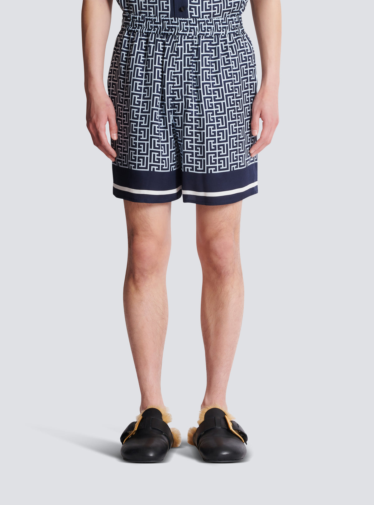 Short fluide monogrammé - Bleu Pâle & Bleu Marine