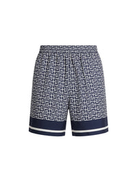 Short fluide monogrammé - Bleu Pâle & Bleu Marine