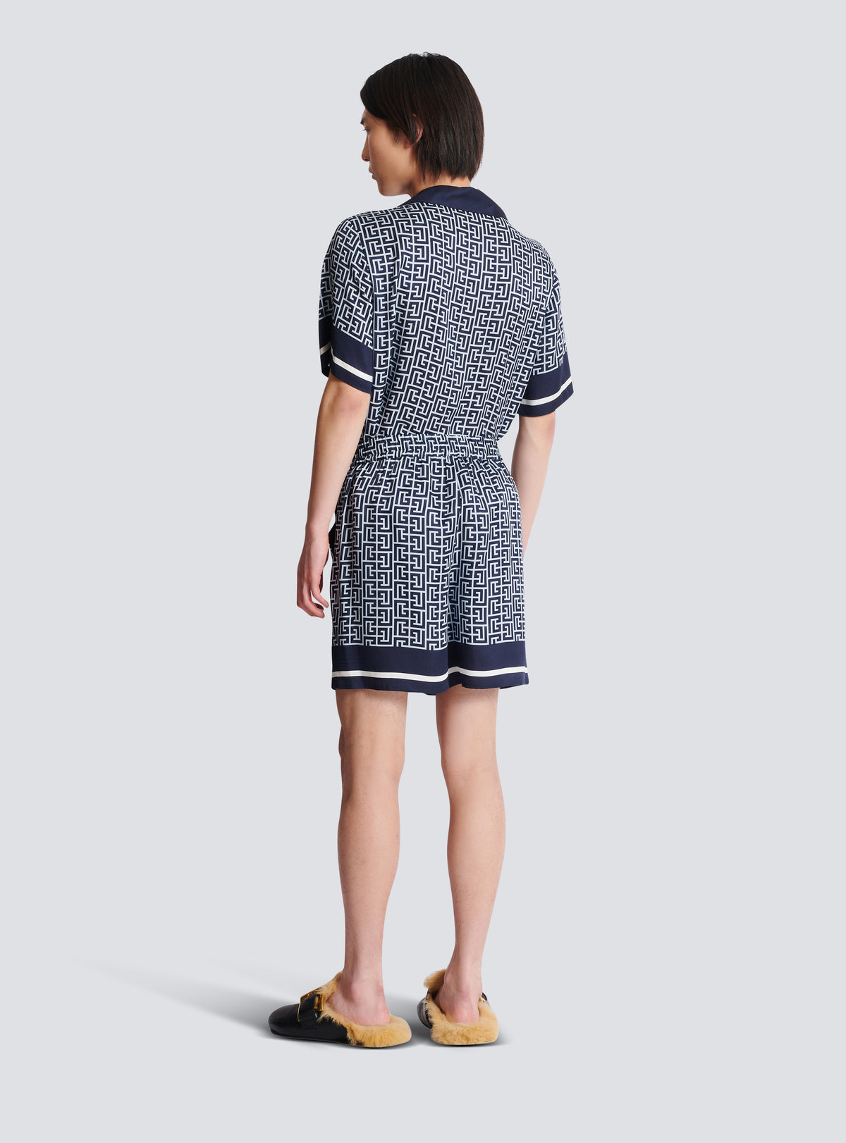 Short fluide monogrammé - Bleu Pâle & Bleu Marine
